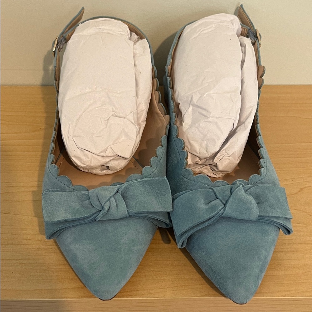 Essex Lane Blue Flats with Bow Accent